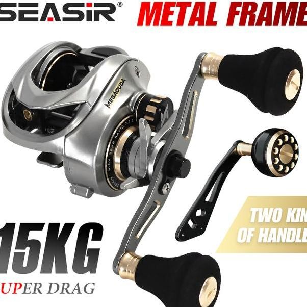 Seasir Megacuda Reel Pancing Casting Umpan Rangka Aluminium Logam Kirikanan Sisi Karbon Gagang Ganda