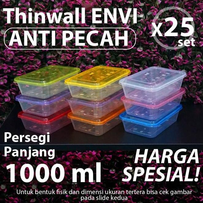 Paket 25 pcs - Thinwall ENVI Anti Pecah 1000 ml - Kotak Makanan
