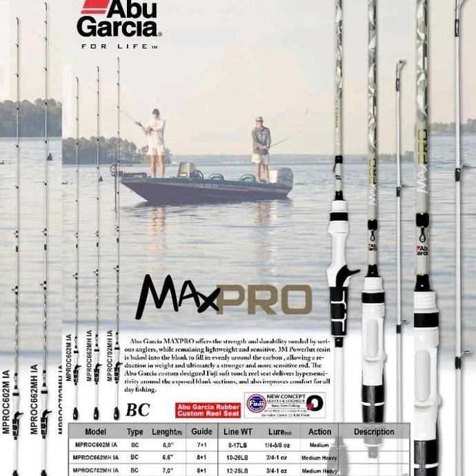 ABU GARCIA Joran Pancing Spinning dan Baitcasting MAX PRO 180cm - 210cm Sambung 2 Carbon Full Fuji U