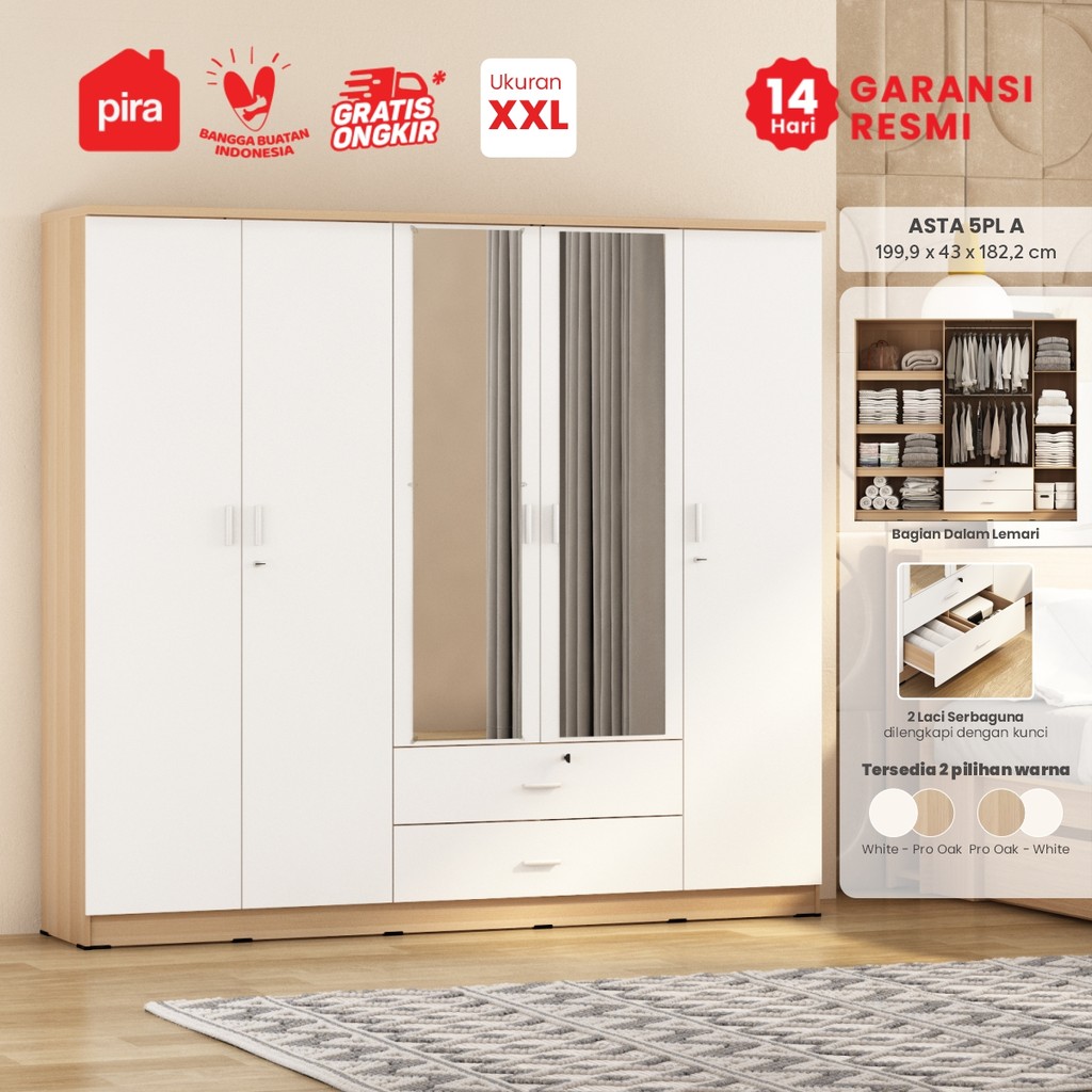 PIRA METROPOLIS OX -  ASTA 5PL A Lemari Pakaian 5 Pintu dengan 2 Laci / Lemari Baju