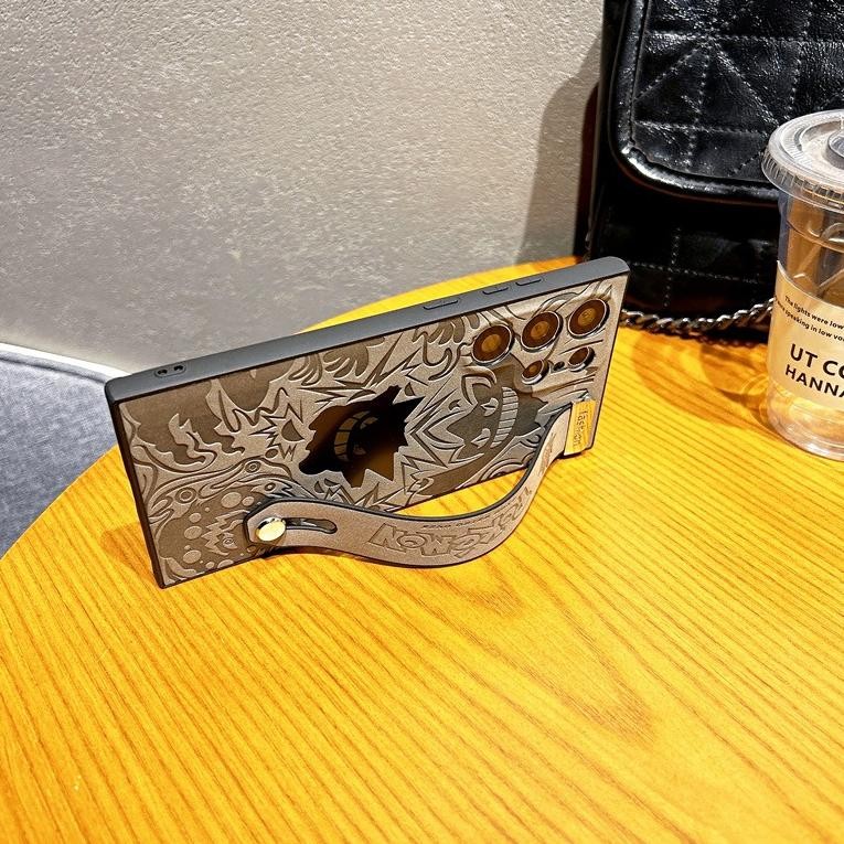 Berkualitas Crashstar Cool Gengar Laser Leather Wristlet Phone Case For Samsung Galaxy S25 Ultra S25