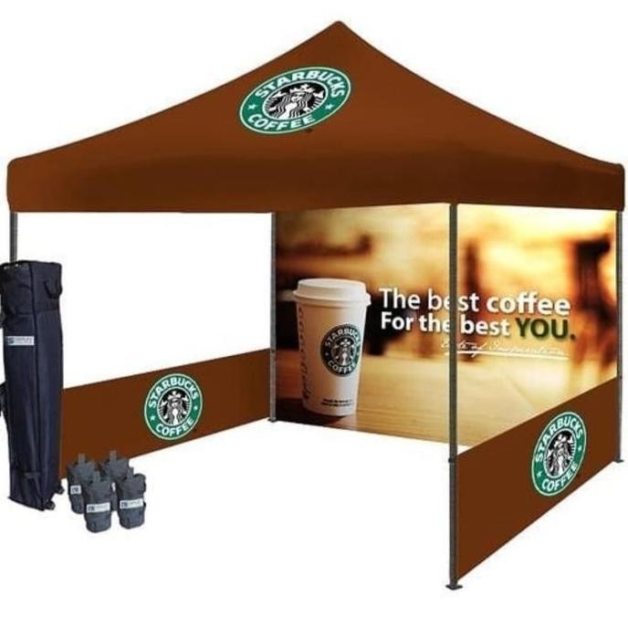 tenda lipat 3x3 full branding plus tirai 3 sisi