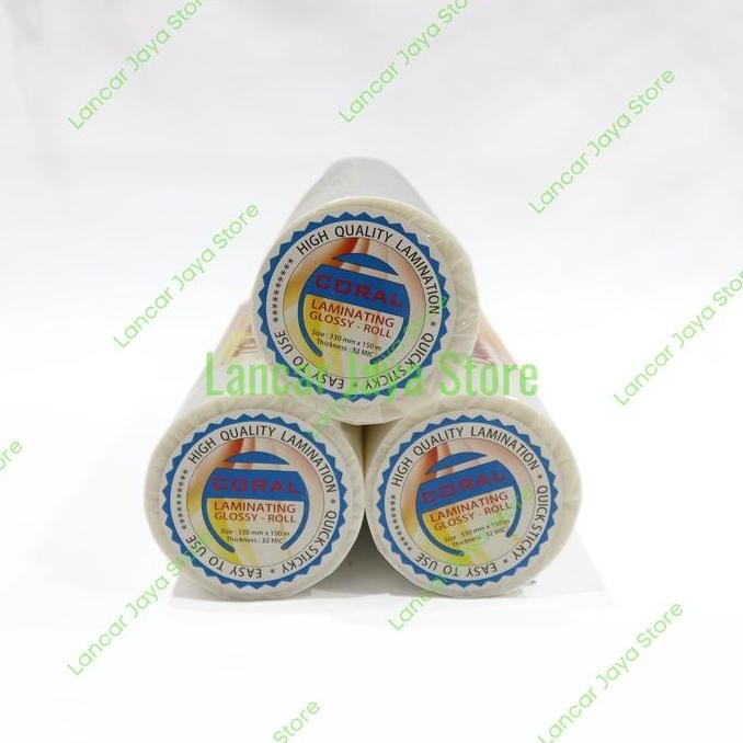 

Premium Plastik Laminating Coral Roll Glossy 330mm x 32Mic x 150m Mesin