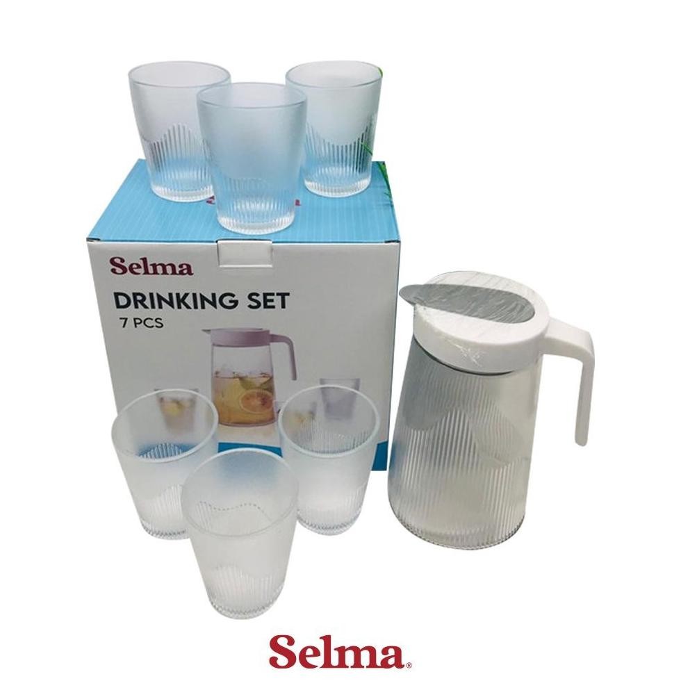Selma Set 7 Pcs Jade Teko Minum & Gelas Transparan Water Jug Pitcher Dengan Tutup Dan Handle Peralat