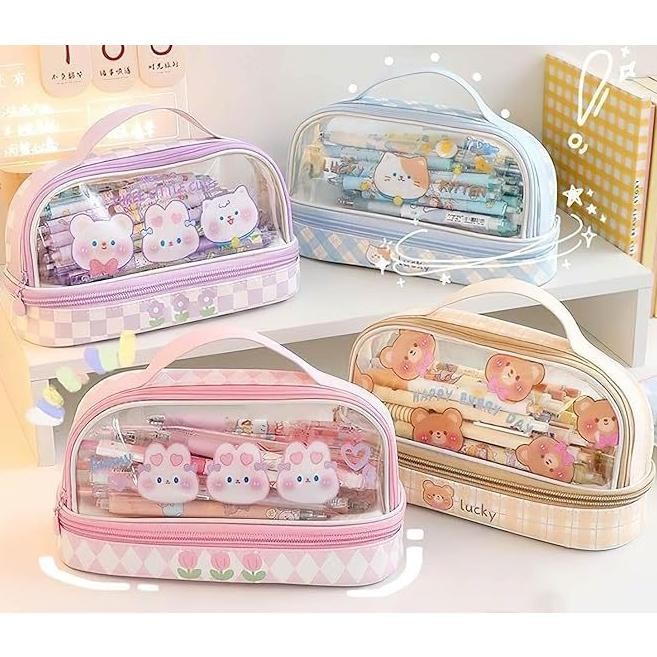 

ISABELLA Kotak Pensil / Tas Pensil Dua Lapis / Tas Makeup / Pencil Case Kapasitas Besar / Tempat Pensil Bening / Aesthetic Anak Pencil Cases / Tas Penyimpanan Transparan Warna / Tas Penyimpanan Serbaguna Dengan Zipper / Tas Alat Tulis PVC Transparan Siswa