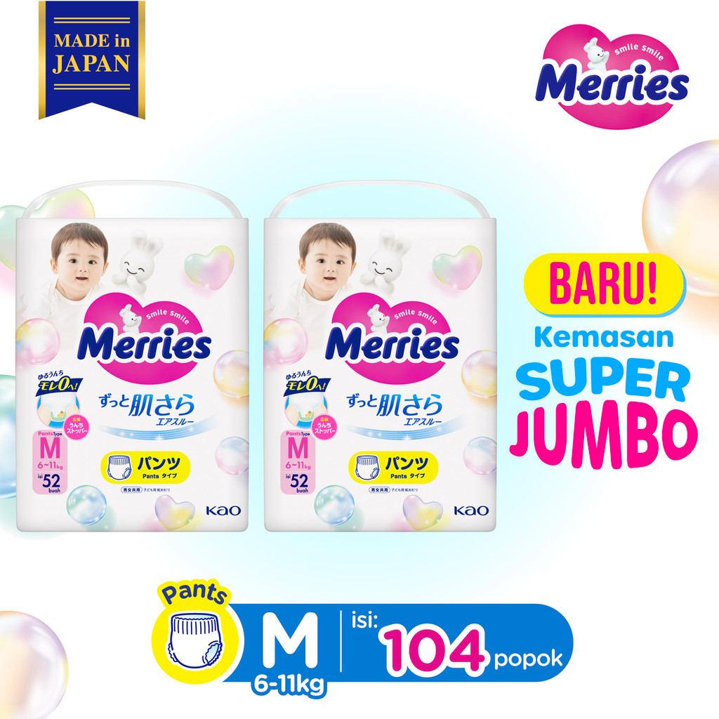 Merries Premium Popok Bayi Celana M (6-11)kg isi 52 pcs Twinpack