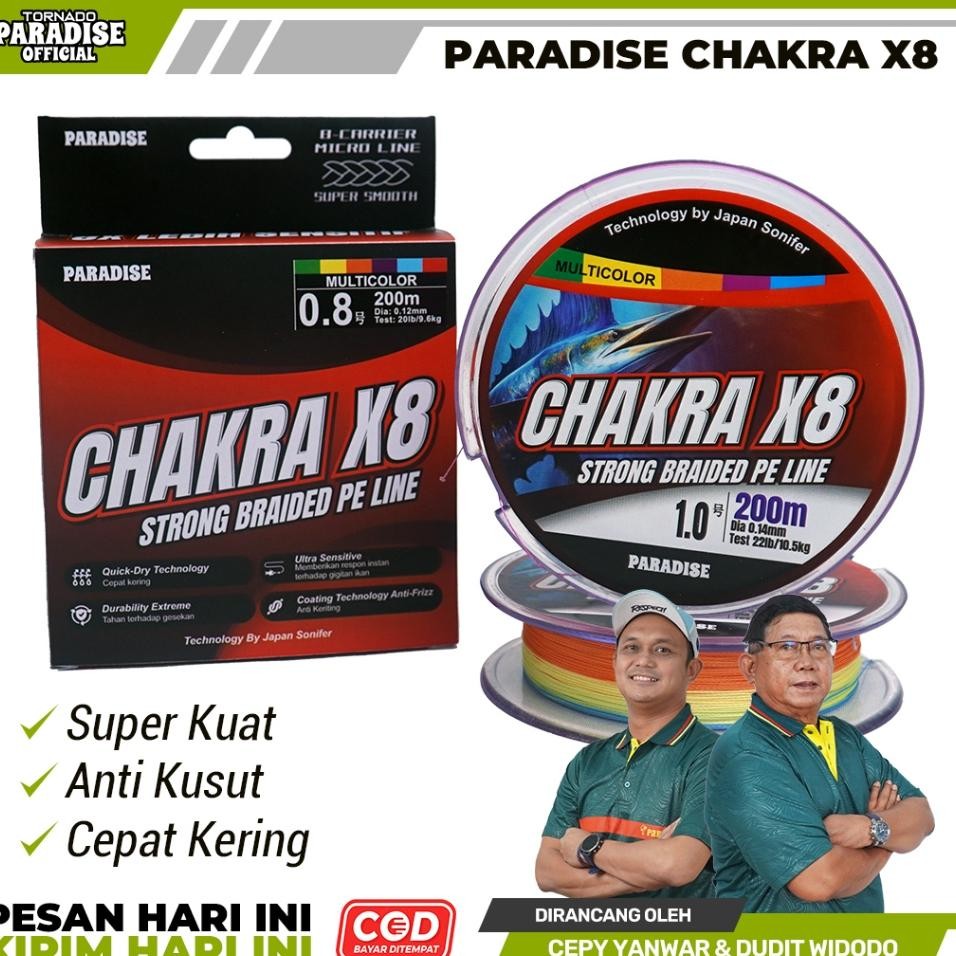 Pe Paradise Senar Pe Chakra X8 150M300M Multi Color Licin Anti Keriting Tahan Tarikan Gesekan