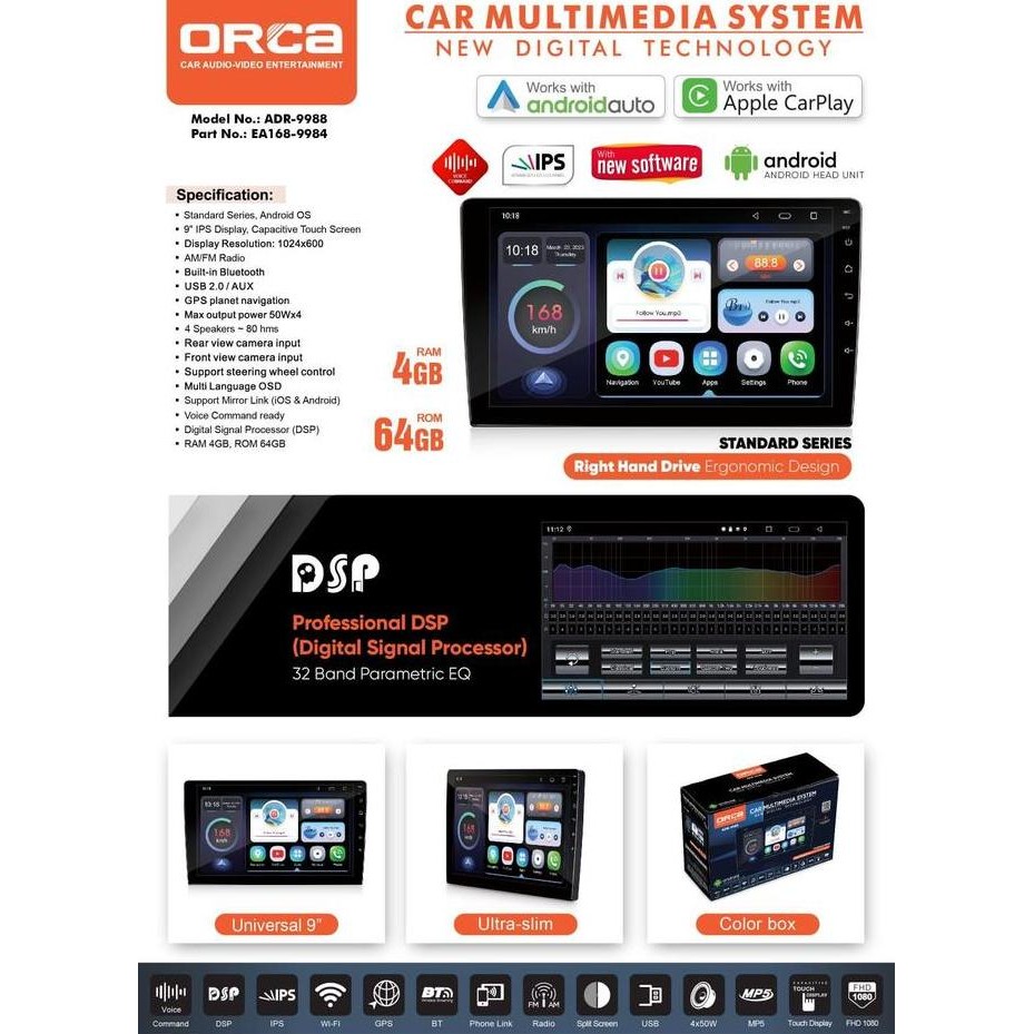 Android 10 inch ORCA ADR-9988 New Standard ram 2/32