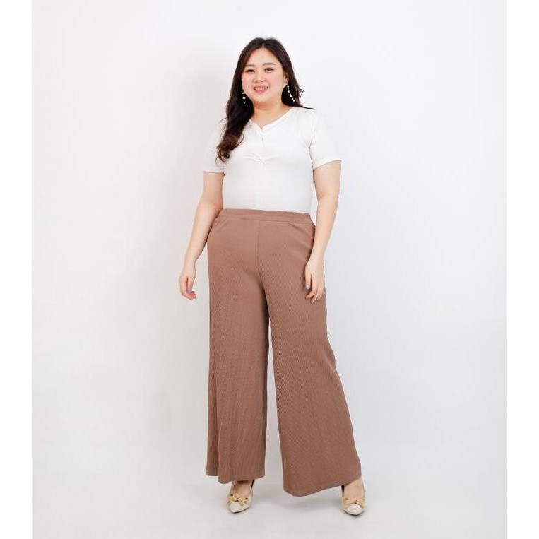 Celana Bigsize Kulot Plisket Jumbo Pleated Pants Wanita Highwaist