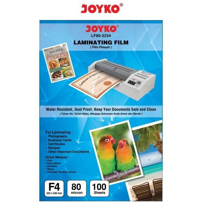 

Premium Laminating Film Plastik Laminating Joyko LF80-2234 F4 100 Sheets