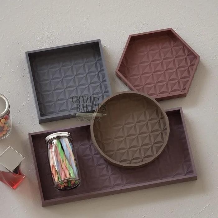 

(Diskon) Cetakan Silikon Resin Round Hexagon Square Rectangle Tray Geometric Diamond Shape Design Pattern Bestseller