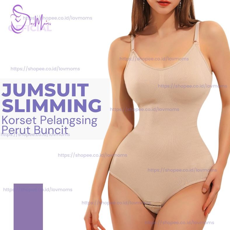Korset Bodysuit Pelangsing Perut Buncit Kancing Bawah Atasan Wanita Onepiece Pakaian Dalam Wanita Bo