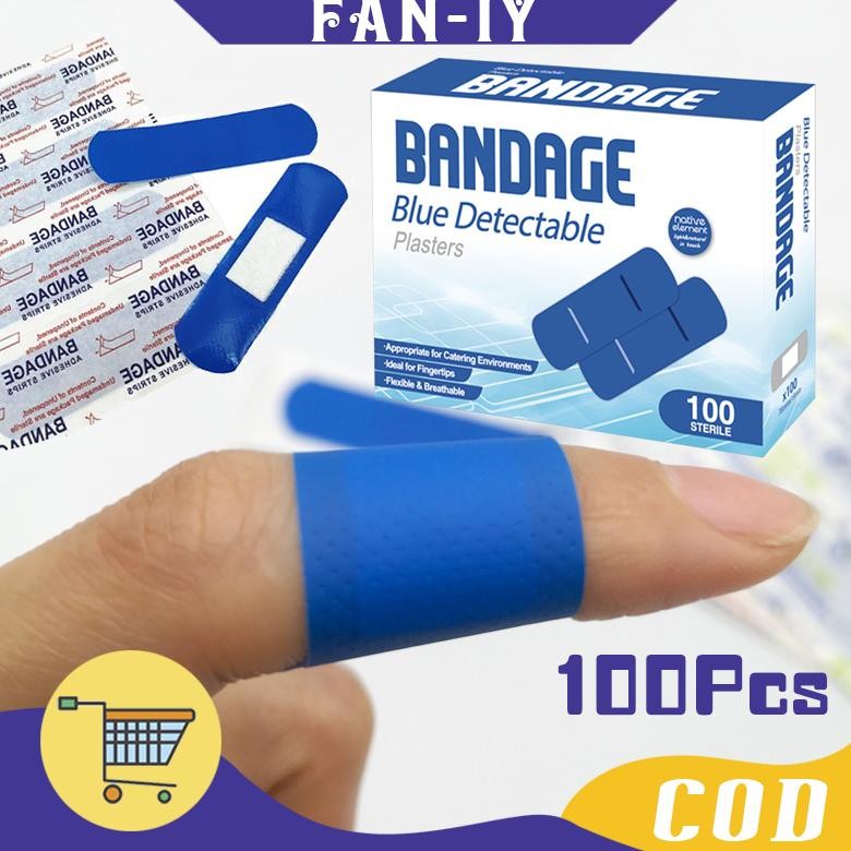100 Pcs Band Aid Biru / Perban Anti Air PE Luka Jahitan / Perban Terdeteksi Logam MURAH