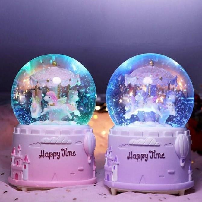 Snowball Unicorn Kotak Musik Lampu Kamar Anak Warm White Kado Anak Murah Lucu Ulang Tahun Gift