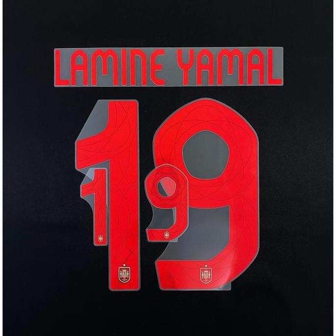 Nameset Spanyol 2024 Away = LAMINE YAMAL (19). Original Nameset for Jersey.