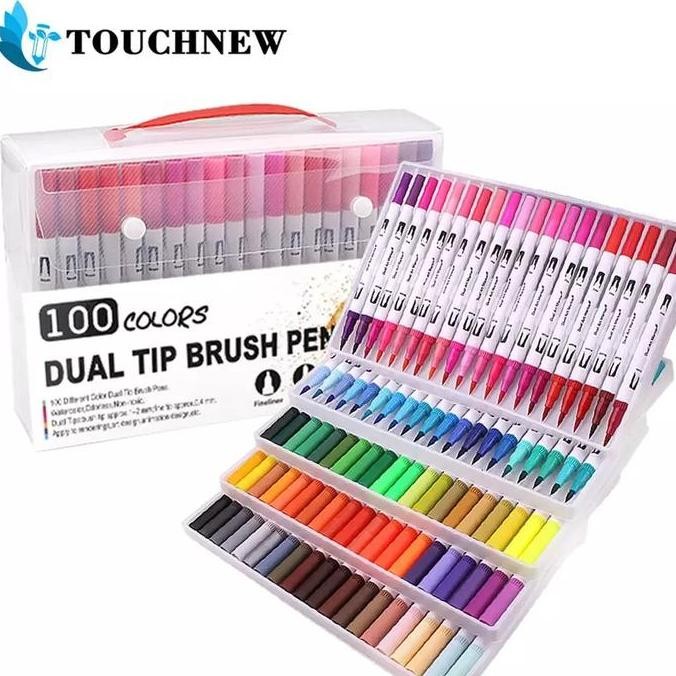 

100 Warna Spidol Brush dan Pen Dual Tip Marker Pen Magicfly Brush Pen