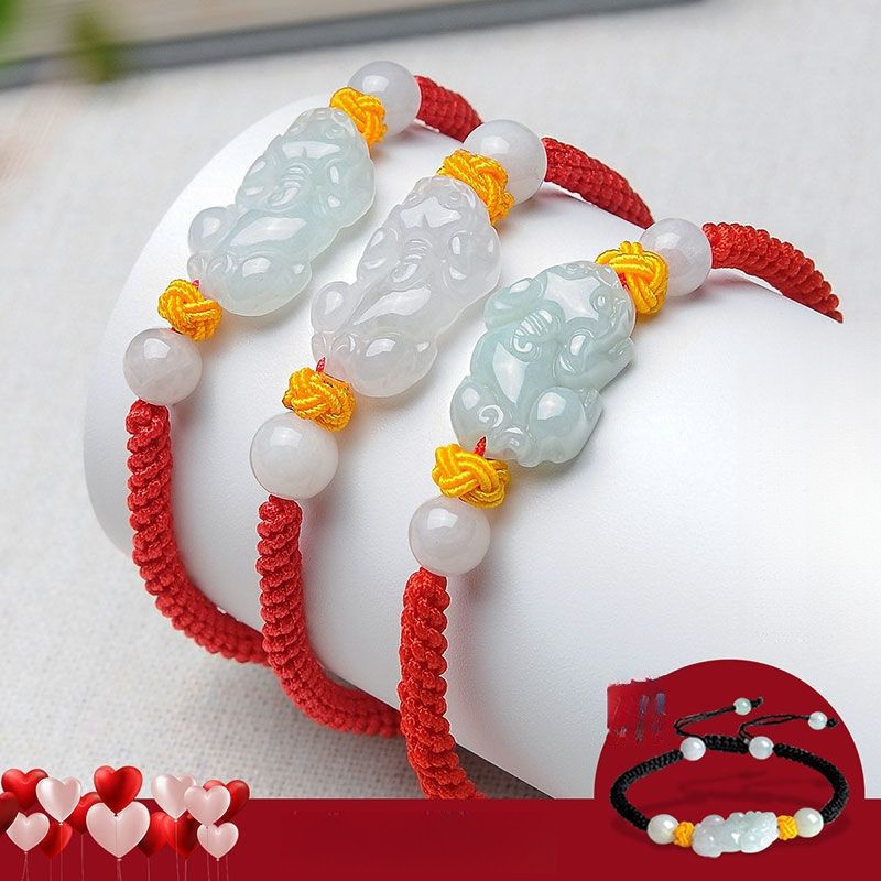 Jade Pixiu Red String Bracelet for Couples, Lucky Charm for the Year of Birth