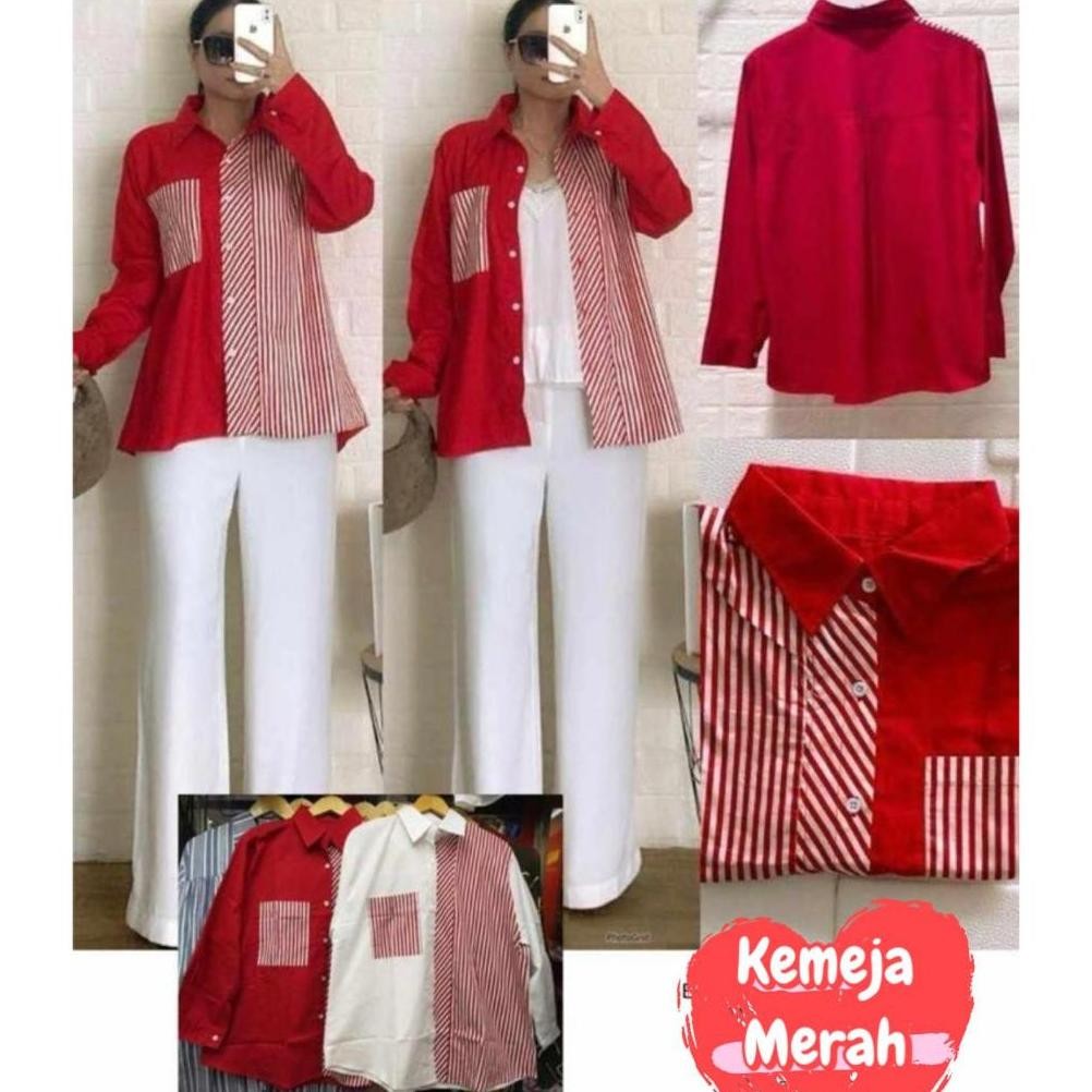 Kemeja Wanita Kombinasi Merah Putih Edisi 17 Agustus Model terbaru 111