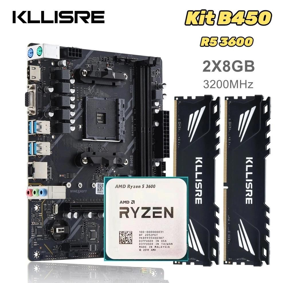 Kllisre B450 Motherboard Kit Amd Ryzen 5 R5 3600 Cpu Ddr4 16Gb(28Gb) 3200Mhz Desktop Memory