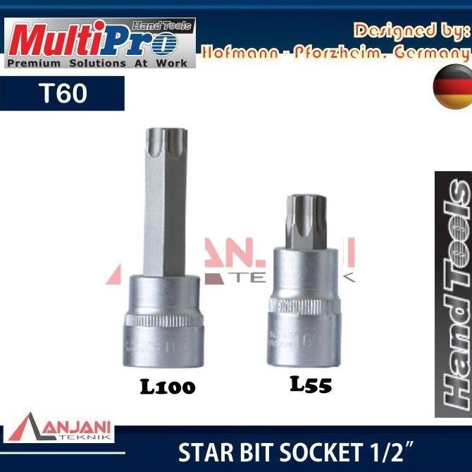 MULTIPRO STAR BIT SOCK SOCKET 1/2" T60 L55 L100 MATA KUNCI SOK L BINTANG 1/2 INCH T 60 L 55 100