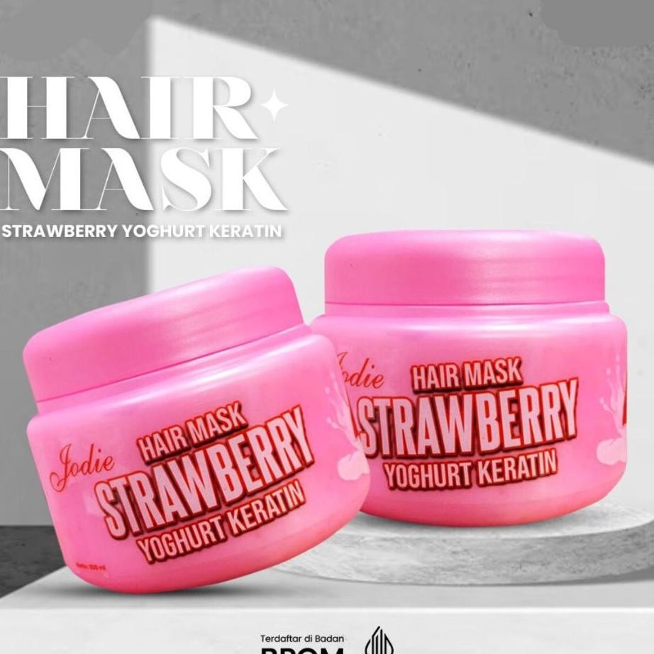 Jodie Hair Mask Rambut Rusak Strawberry Yoghurt Keratin Jodie Hair Mask Masker Rambut Starwbery Yogh