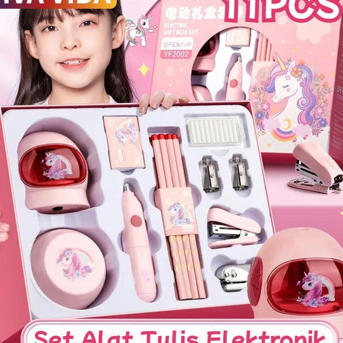 

Viva 11Pcs Electric Stationery Set Set Alat Tulis Elektrik Rautan Penghapus Vacuum Pensil 11 In 1 Anak Alat Perkakas Belajar Anak Perempuan Kado
