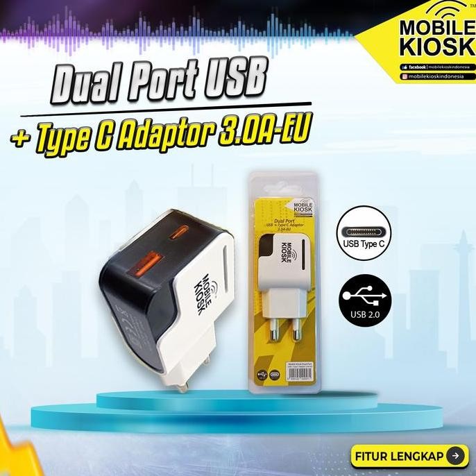 TERBARU - MOBILE KIOSK DUAL PORT USB + TYPE C ADAPTOR .0A-EU