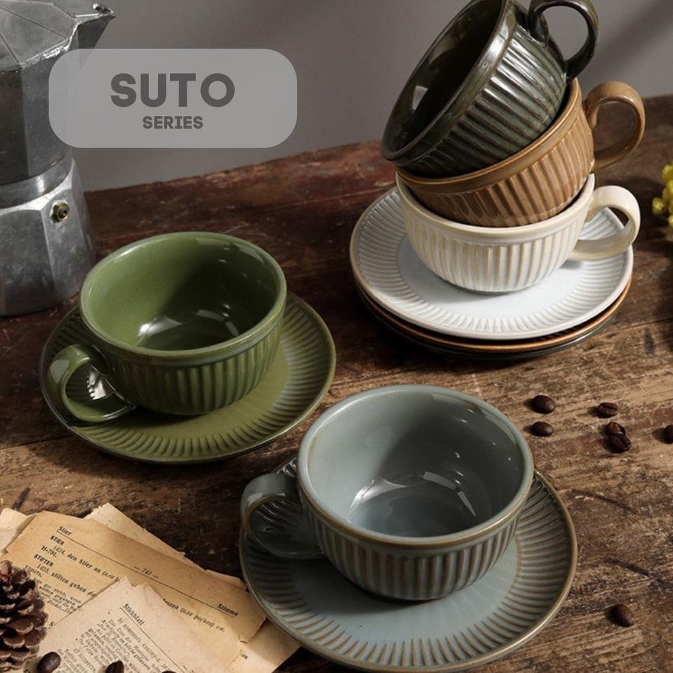 Hof Suto Cangkir Keramik Dengan Piring Gelas Kecil Mug Kopi Teh Cafe Kramik Unik Aesthetic