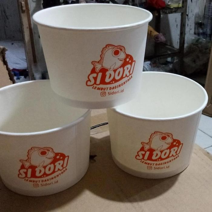 (Diskon) Sablon Print Paper Bowl Rice Bowl 800 Mili Plus Tutup Logo Usaha Anda Bestseller