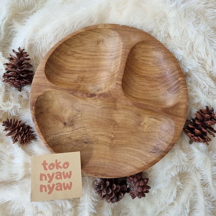 (Promo) Piring Diet Kayu Jati / Piring Sekat / Piring Makan Anak / Piring Kayu Bestseller