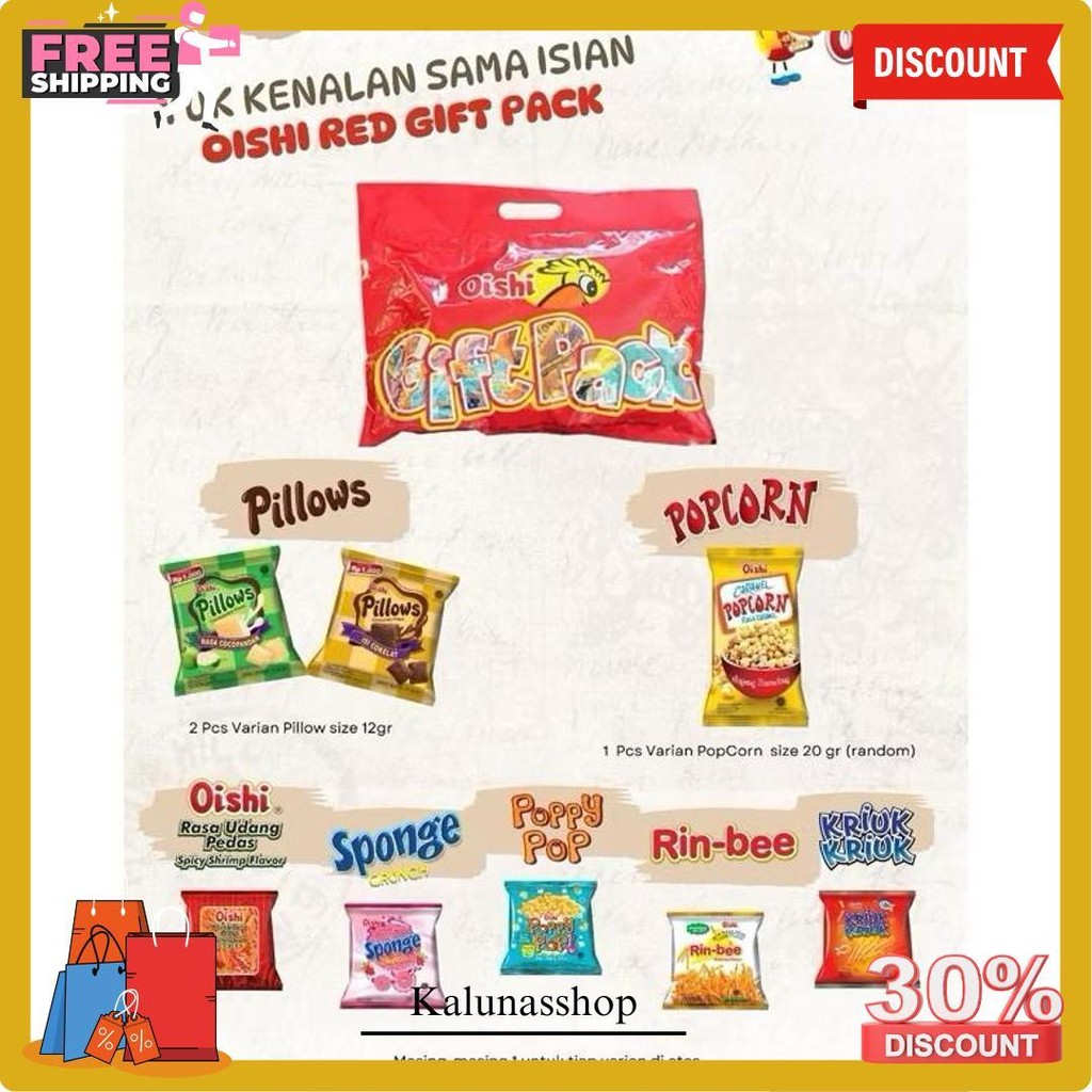 

Oishi Snack Pack Idul Fitri Lebaran Red Gift Bag Cuckoo Hadiah Anak Jajan Hari Raya Popcorn Sponge Crunch Poppy Pop Kornies Cimo Pillows Back To School Terlaris
