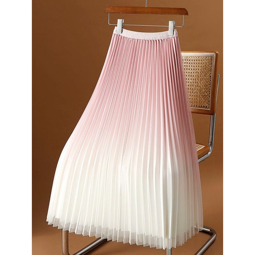 Rok Jala Pink Warna Gradasi Reversibel Panjang Sedang Wanita a Rok Lipit