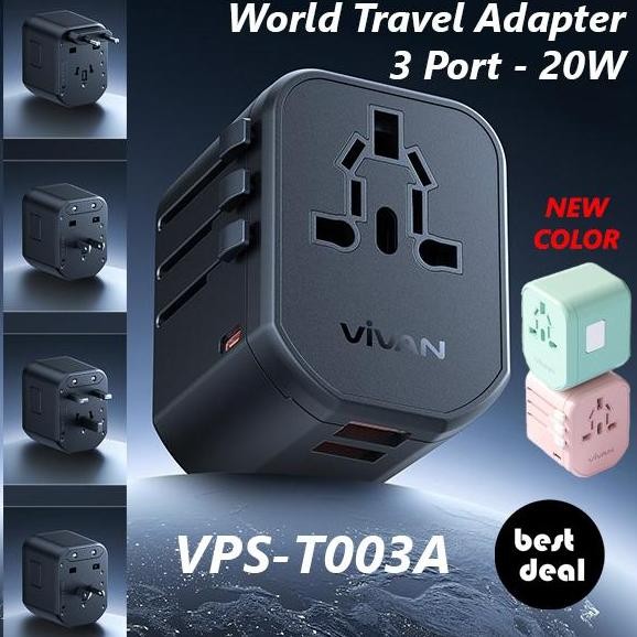 Vivan VPS-T00A Travel Adapter Kepala Charger 20W Port USB-C USB-A
