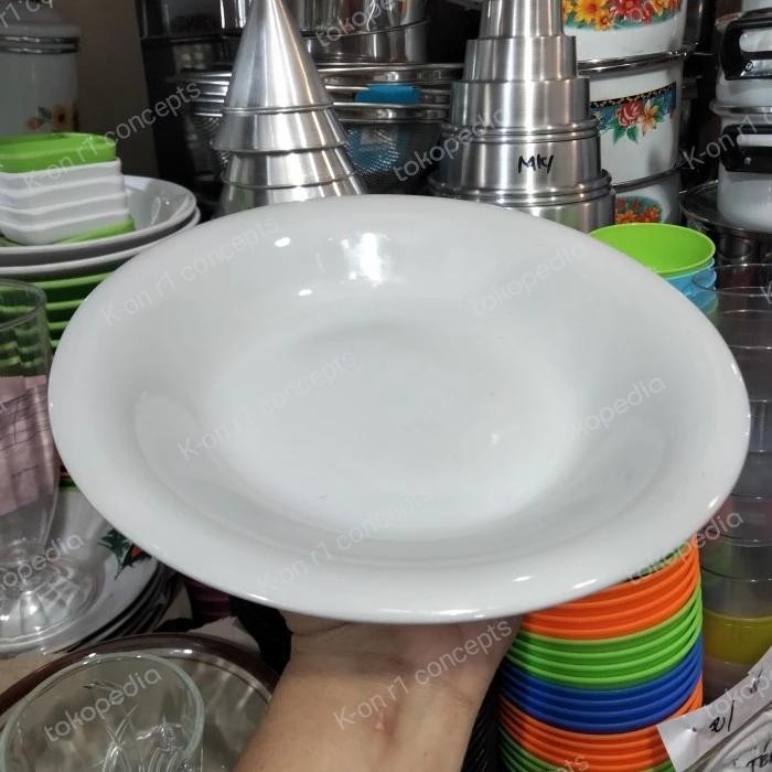 (Termurah) 1 Lusin Piring Makan Cekung Omega 9 Inch Keramik Polos Bestseller