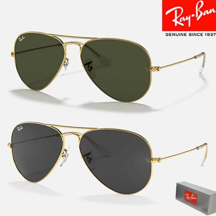 Kacamata Hitam Rayban Aviator Classic Rb3025 Gold Green Unisex Sunglasses