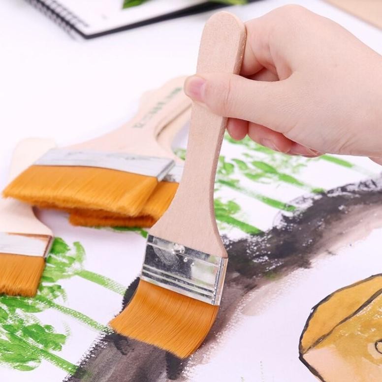 

Fj-44 12Pcs/Set Kuas Cat Gagang Kayu Tebal Halus Kuas Lukis Besar Lebar Set Nylon Flat Art Brush Painting Brush For Canvas Fj-44