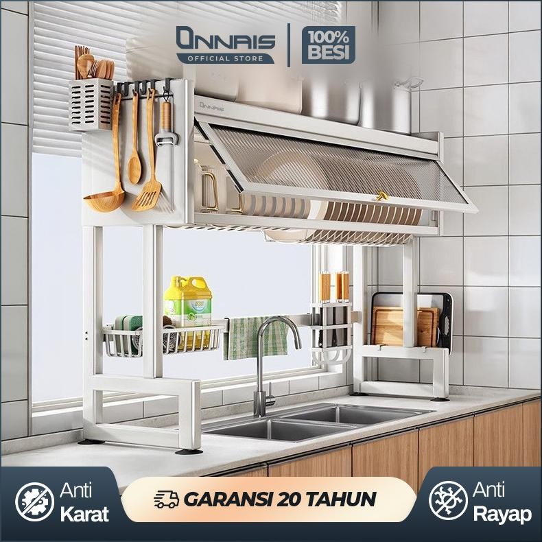 ONNAIS Rak Wastafel Cuci Piring Stainless Steel Rak Wastafel Cuci Piring Anti Karat Rak Piring Dapur
