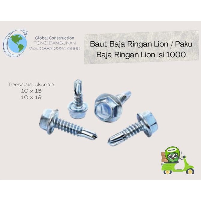 Baut Baja Ringan Moon Lion / Paku Baja Ringan Moon Lion Isi 1000