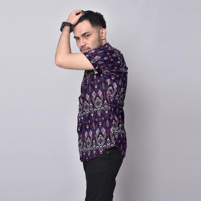 Grosir Dgm Kemeja Batik Pria Lengan Pendek Torpedo Ungu Batik Pendek 6123