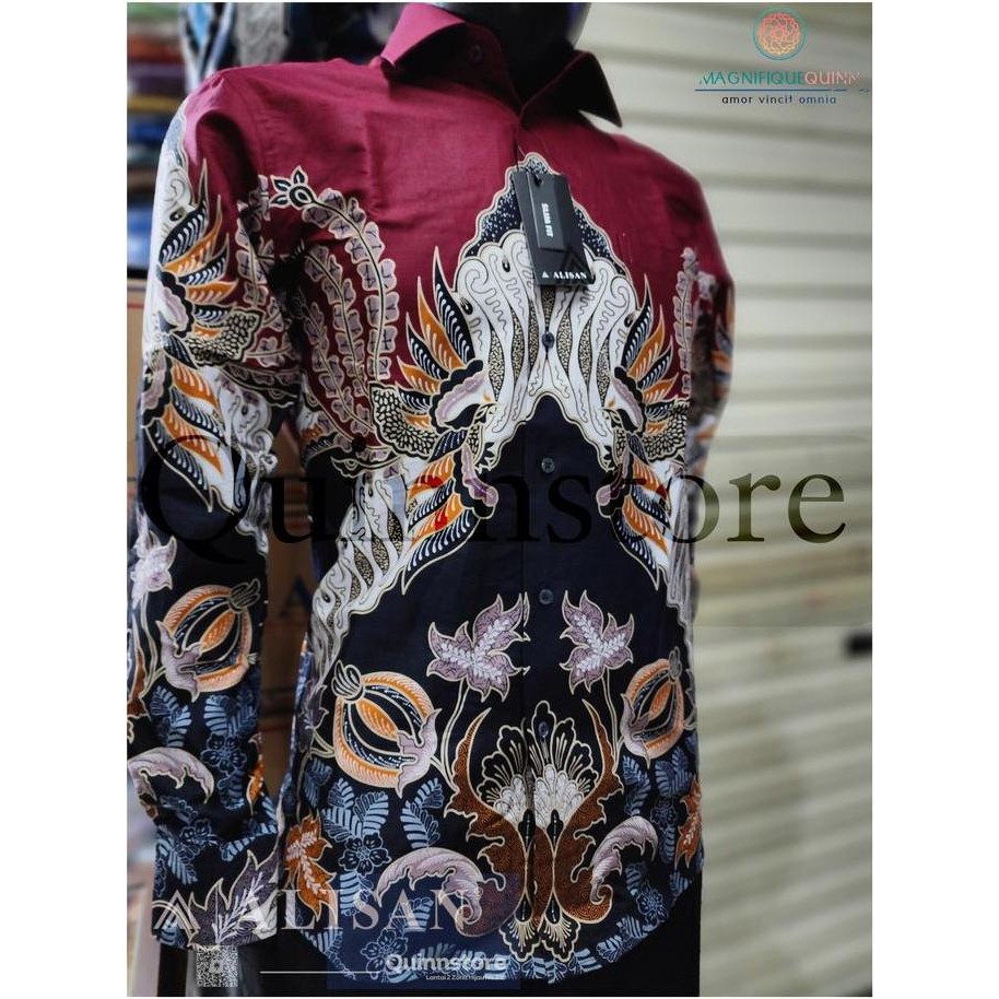 Sale Alisan Kemeja Batik Lengan Panjang Slim Fit - Maroon - 1001