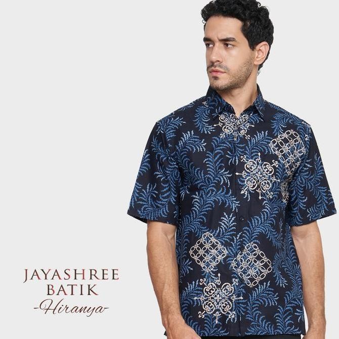 Grosir Jayashree - Batik Regfit Hiranya Navy Kemeja Batik Pria Lengan Pendek - Baju Batik Dewasa Ker