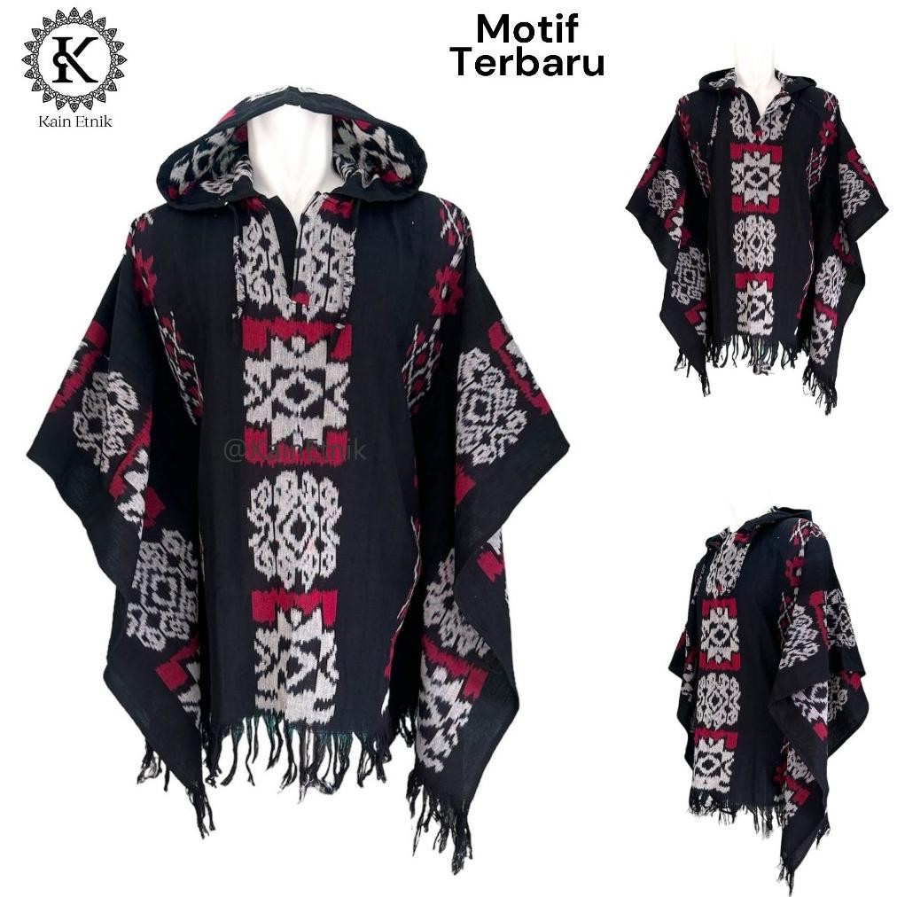 Bisa Cod Hoodie Tenun Batwing Oblong / Hoodie Ponco Tenun Etnik Pria Wanita - Kain Etnik Set-28