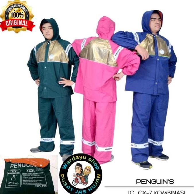 PROMO DISKON - Jas Hujan Penguin Jumbo XXXL CX Kombinasi Penguins Setelan Jaket Celana Tebal Kuat CO
