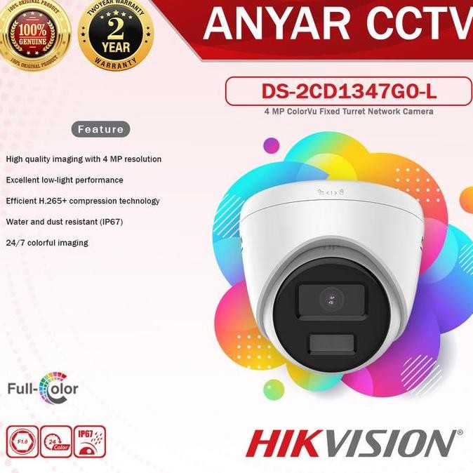 Grosir Hikvision Ds-2Cd1347G0-L - Hikvision Ip Camera 4Mp Colorvu