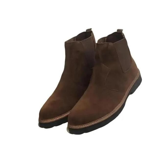Sepatu Casual Boots arboo Bahan Suede Coklat out sol karet Pertengahan betis Shoes