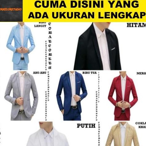 Jas Pria Blazer Cowok Celana Rok Rompi Wanita Tebal Polos Warna Warni