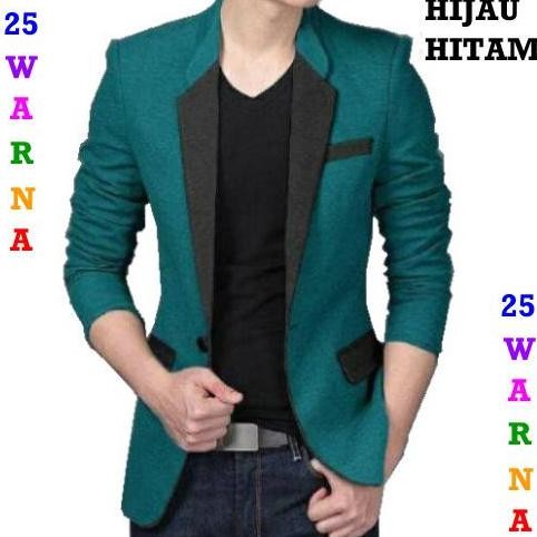 25 Warna Blazer Pria Jas Cowo Hijau Tosca Kombinasi Hitam Kantor Kerja