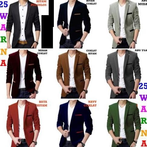 25 Warna Blazer Pria Jas Hitam Abu Biru Merah Krem Hijau Kantor Kerja