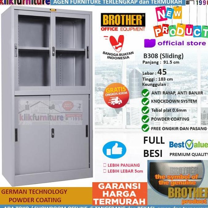 BEBAS ONGKIR - Lemari Arsip Filing Cabinet Besi 4 Pintu Sliding B 308 Brother