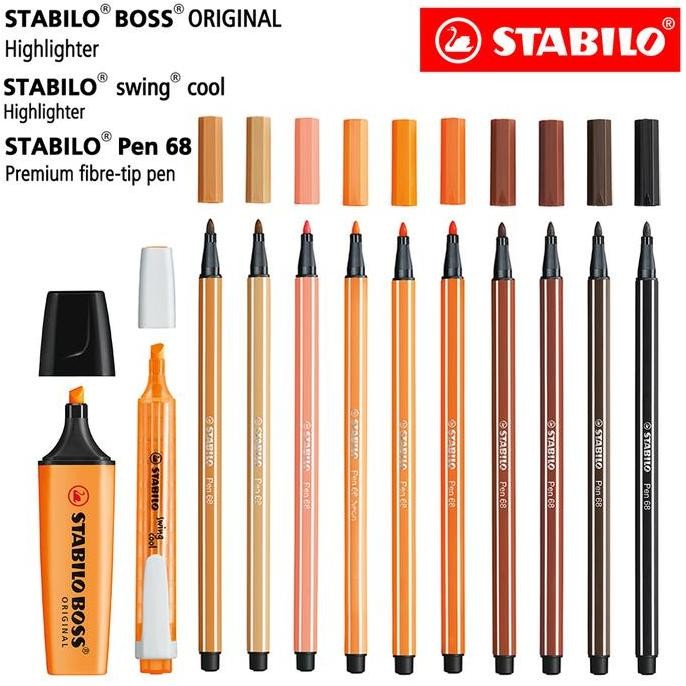 

TERLARIS - STABILO Set 12 - Brown Orange Shades - BOSS Swing Cool Pen 68